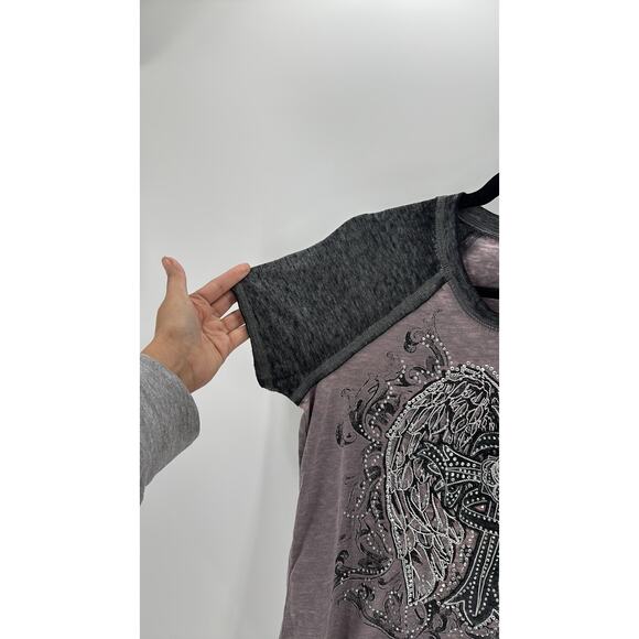 Maurices Short Sleeve studded bling Angel Wings cross T-shirt size S western - Picture 5 of 6